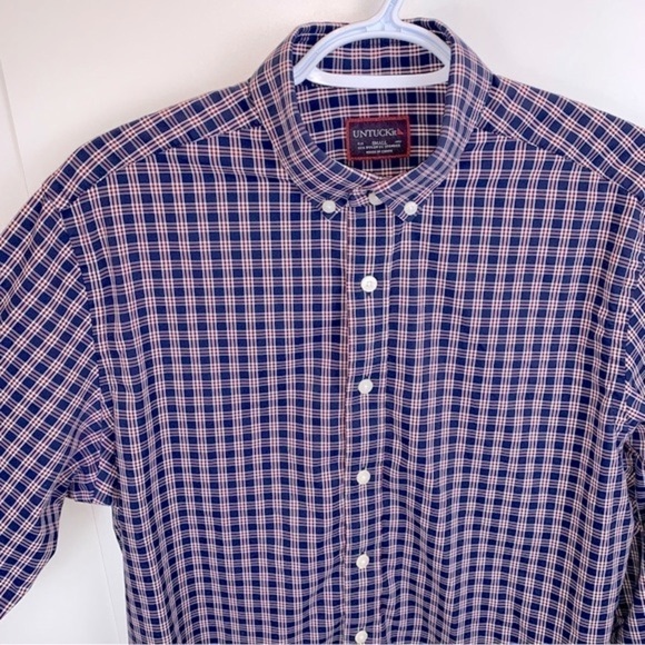 UNTUCKit Blue Red Plaid Performance Button Up Dress Shirt  Men's sz S - Picture 2 of 7
